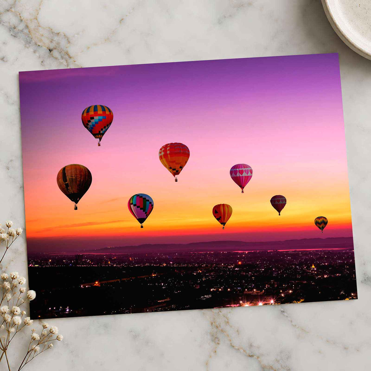 Hot Air Balloons Above a City Photo Print Wall Decor