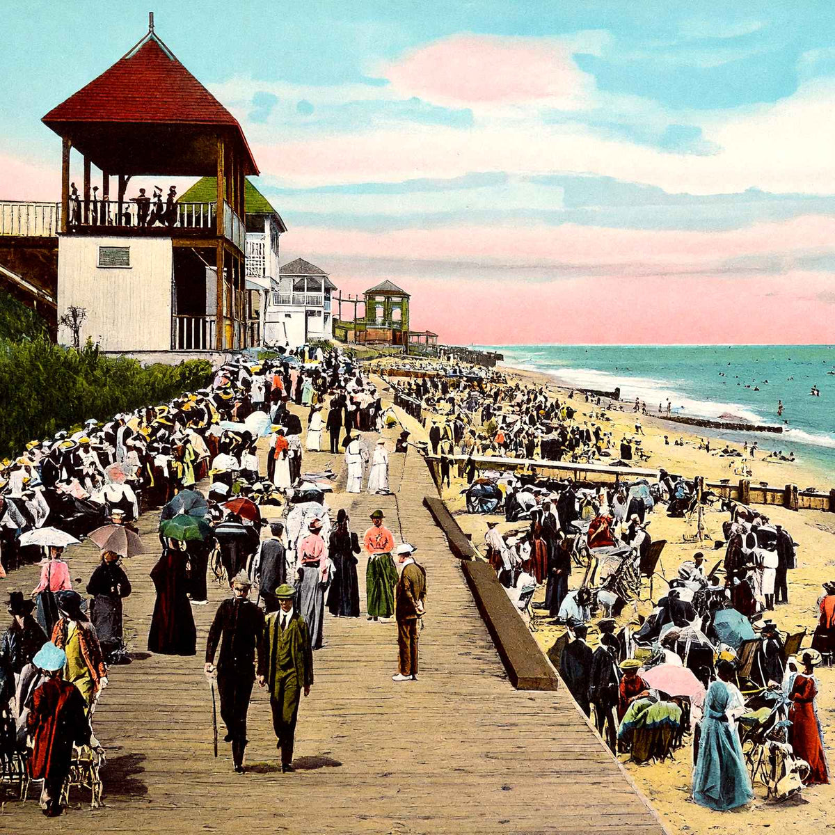 On the Beach, Long Branch, NJ in 1905 vintage print