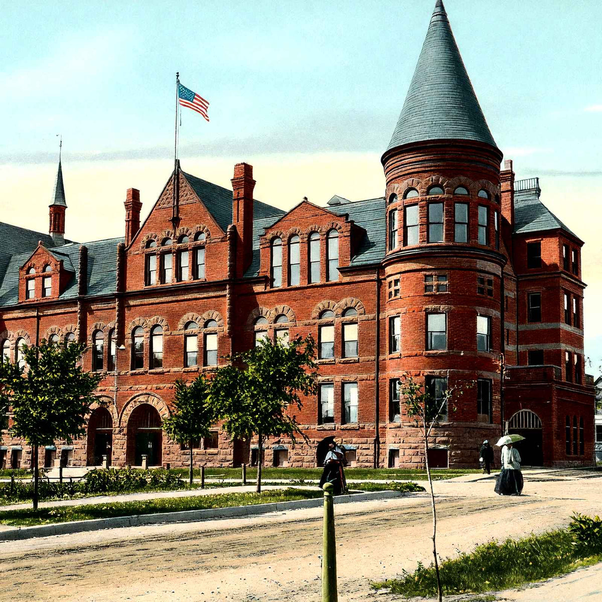 Public High School, Janesville, WI in 1907 vintage print