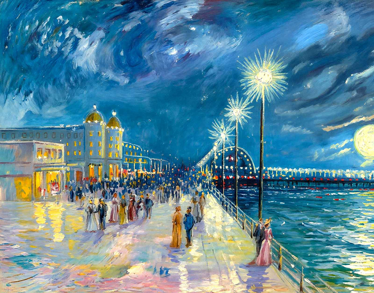 Boardwalk at Night, Atlantic City, NJ in 1902 art print