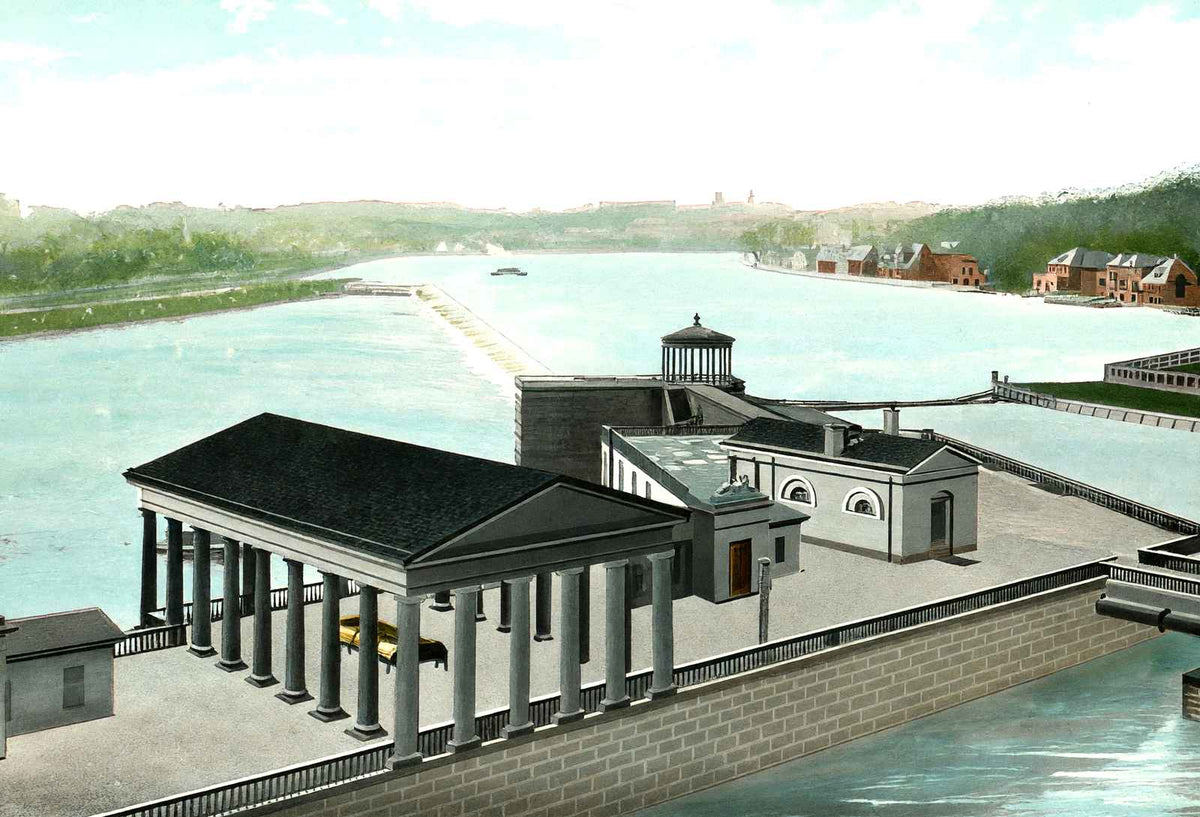 Fairmount Waterworks, Philadelphia PA in 1906 vintage print