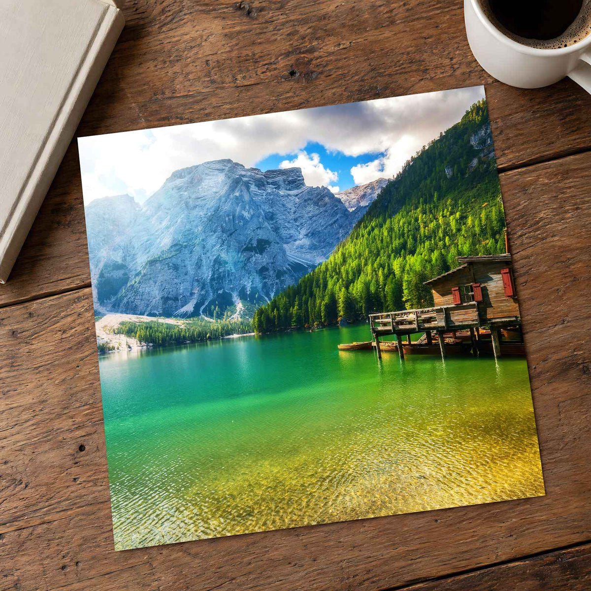 Turquoise Lake Beneath Towering Mountains Photo Print Wall Decor
