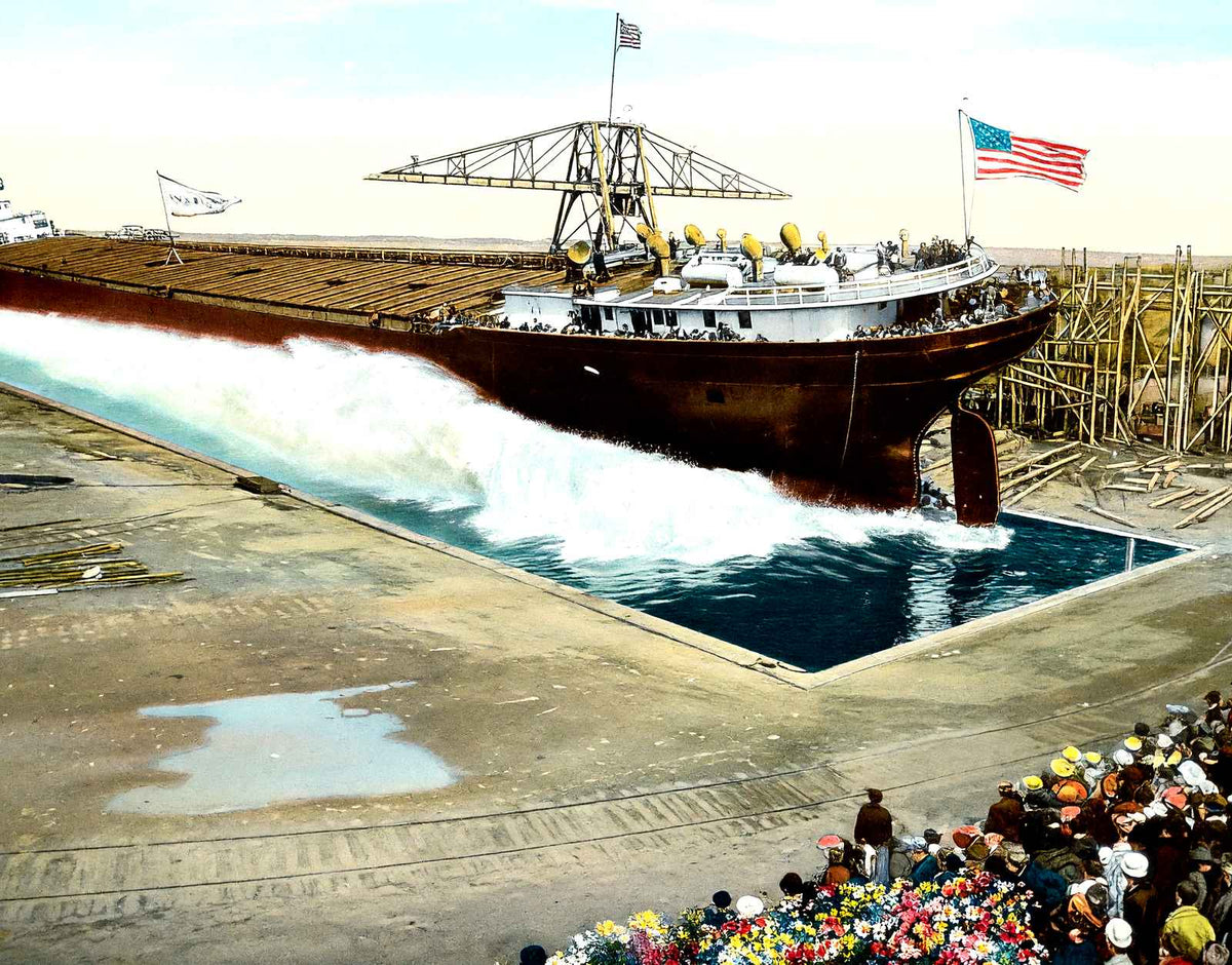 Freighter Launch at Shipyards, Superior, WI vintage print