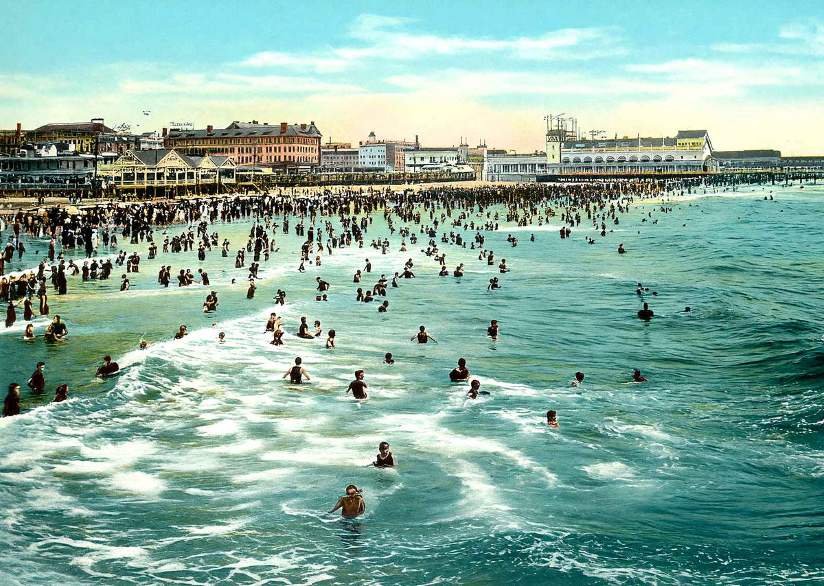 In the Surf, Atlantic City, NJ in 1906 vintage print