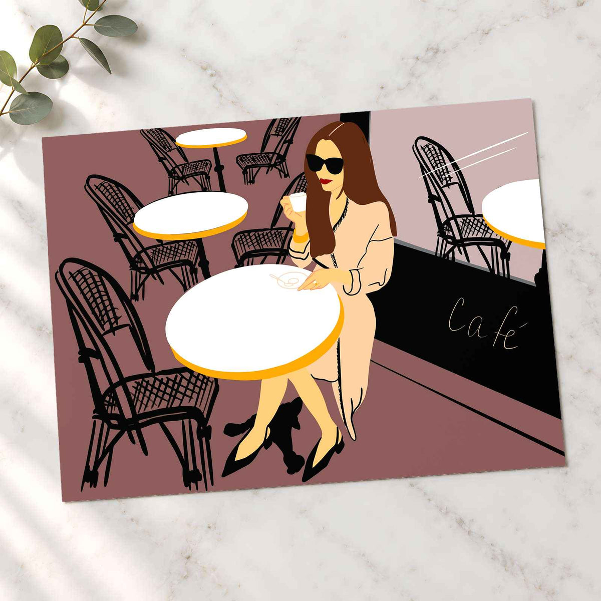 Woman Enjoying Coffee at Paris Cafe Art Print Wall Decor