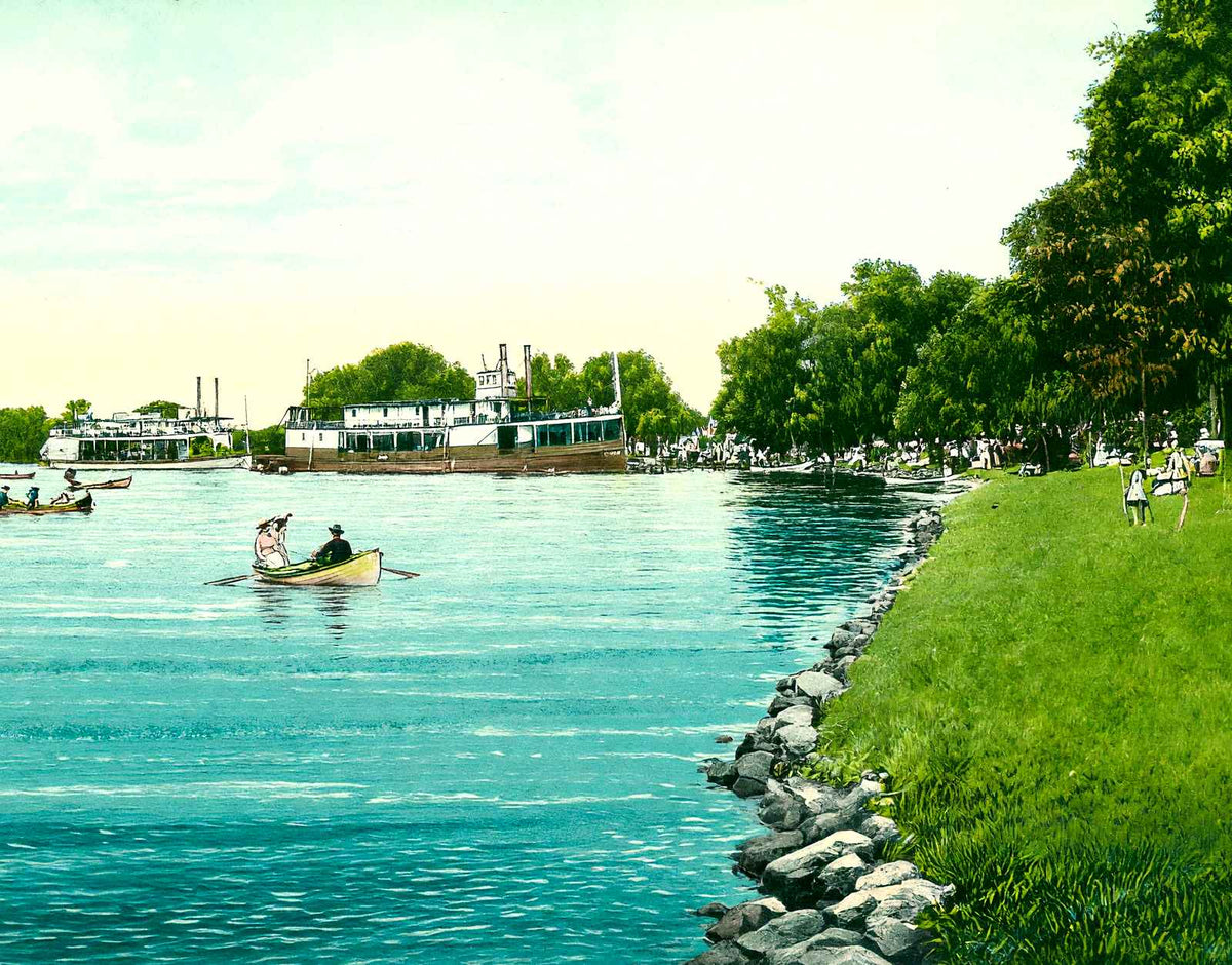 Picnic at Riverside Park, Neenah, WI 1908 vintage print