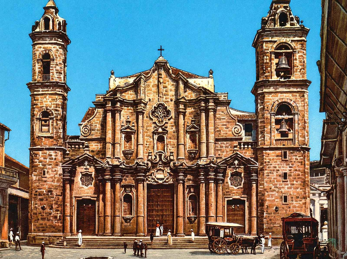 The Cathedral, Havana, Cuba in 1913 vintage print