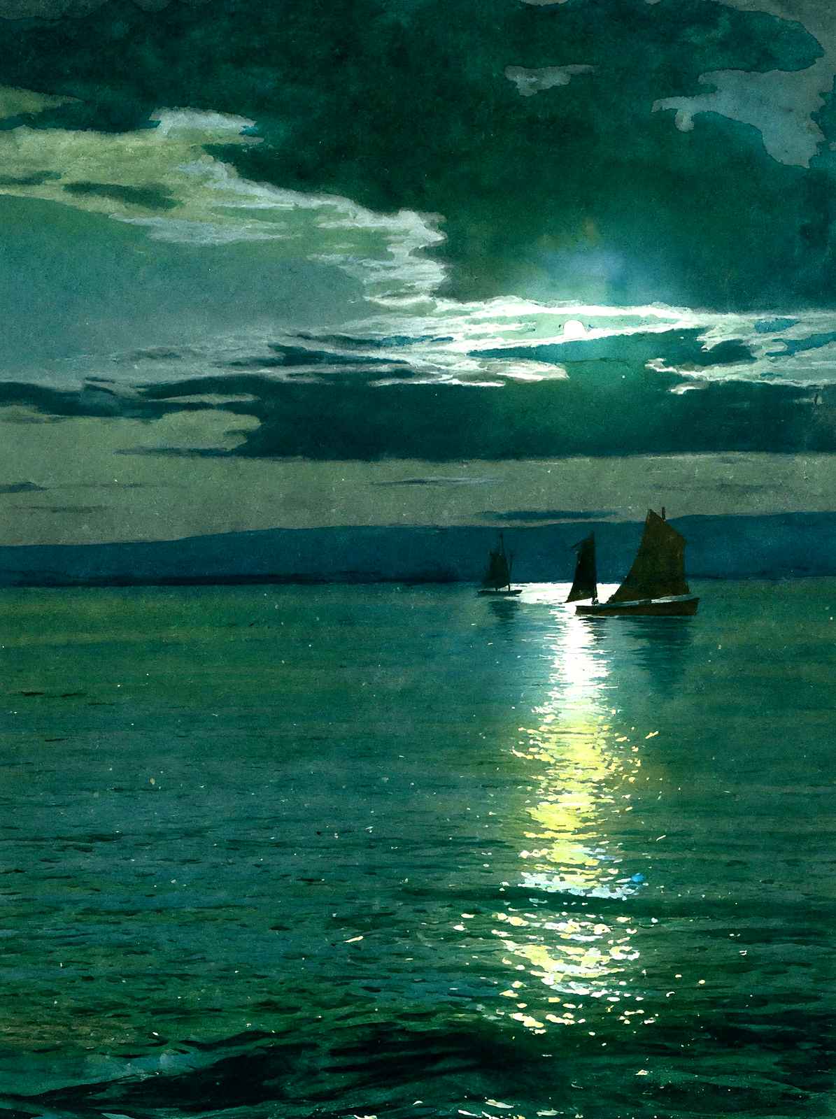 Moonlight on Superior Bay, Superior, WI 1906 art print