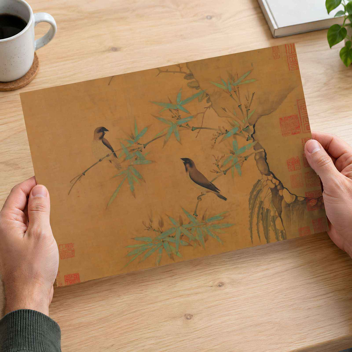 Finches and Bamboo art print by Emperor Huizong (1100)
