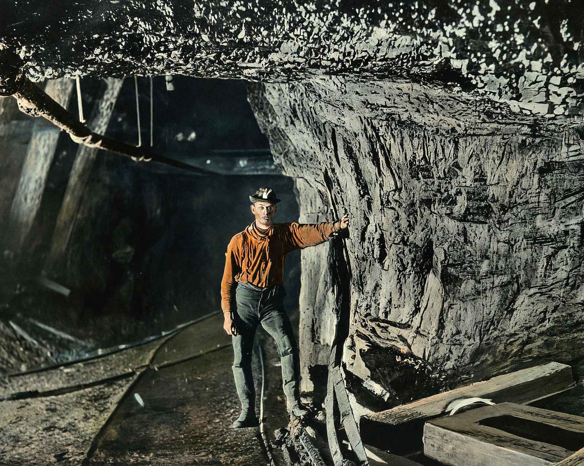 Coal Mining One Mile Underground in 1907 vintage print