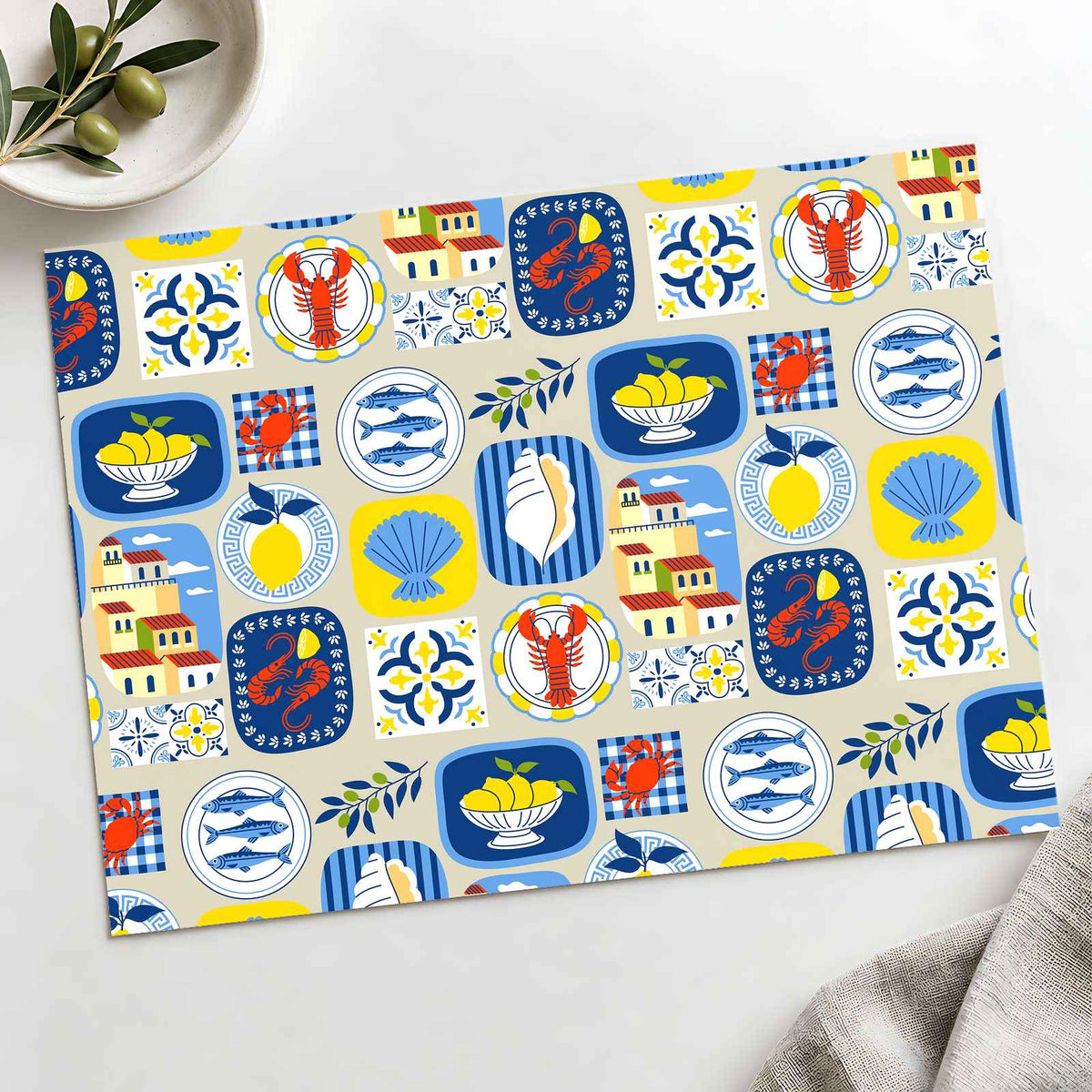Mediterranean Food, Houses and Shells by Pablo DR Art Print Wall Decor