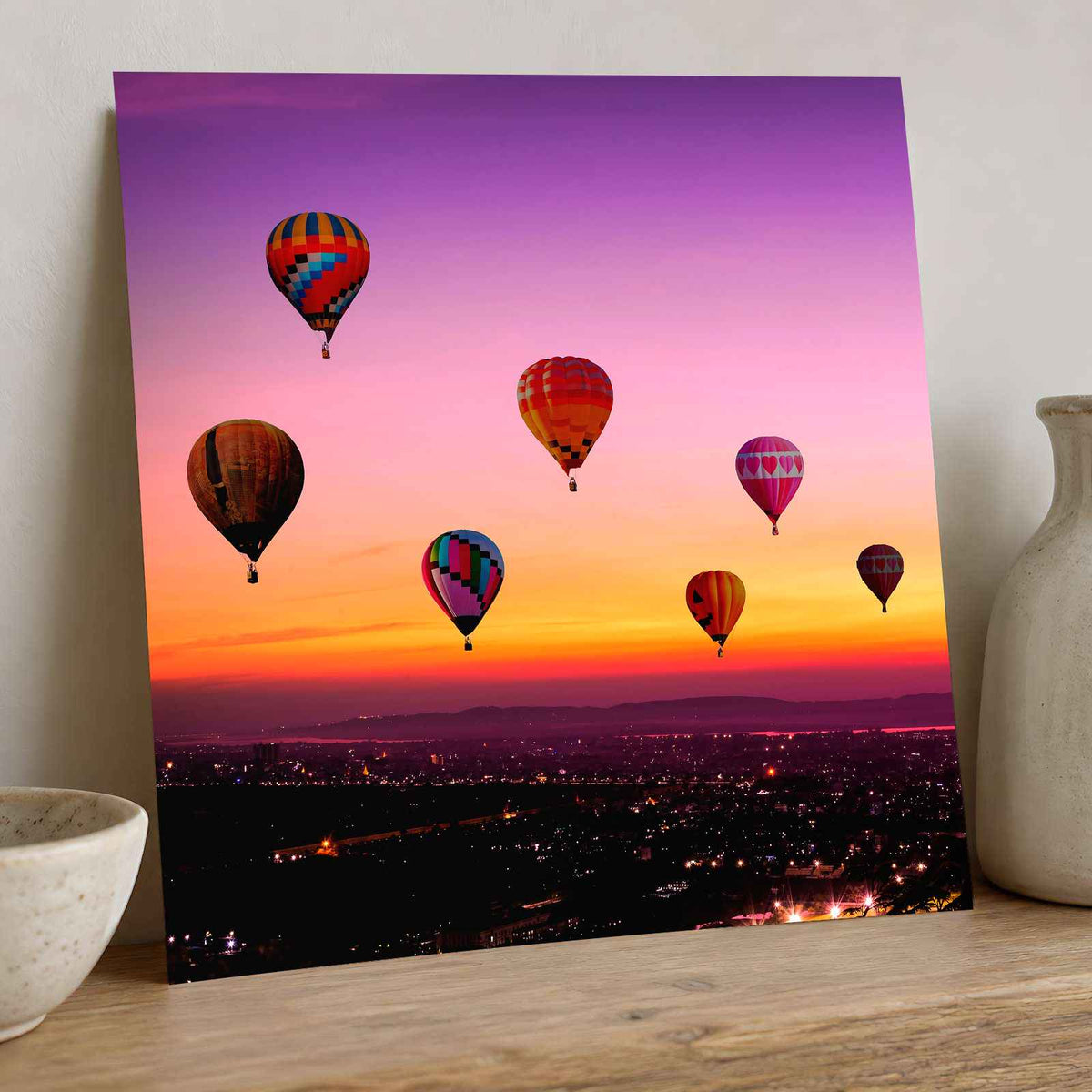 Hot Air Balloons Above a City Photo Print Wall Decor