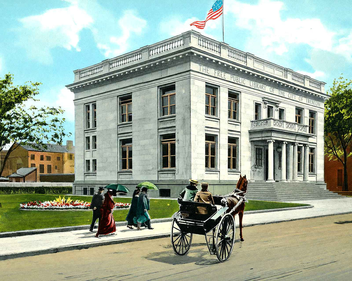 Free Public Library, Trenton, NJ in 1905 vintage print