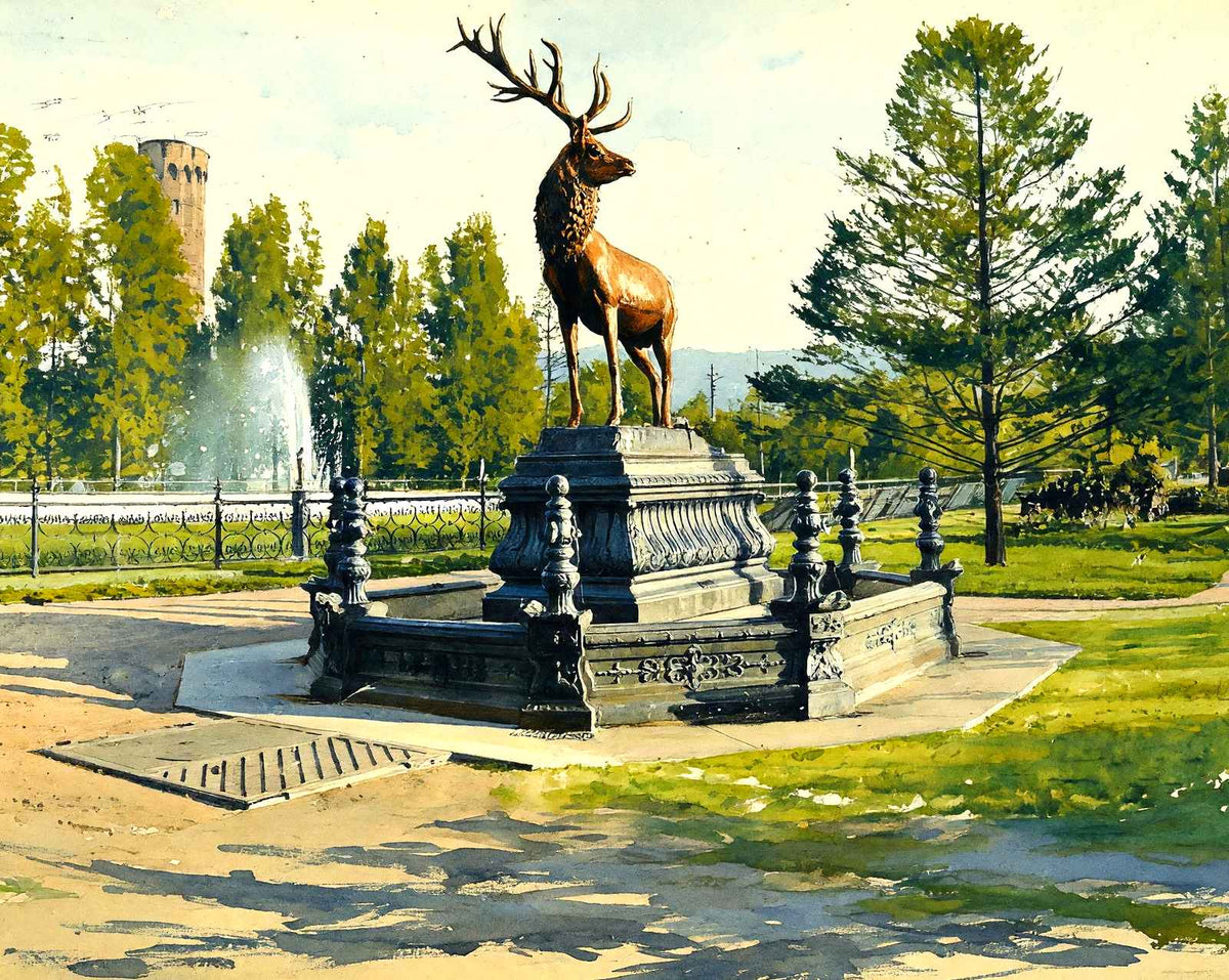 Elk Fountain, City Park, Reading, PA 1903 art print