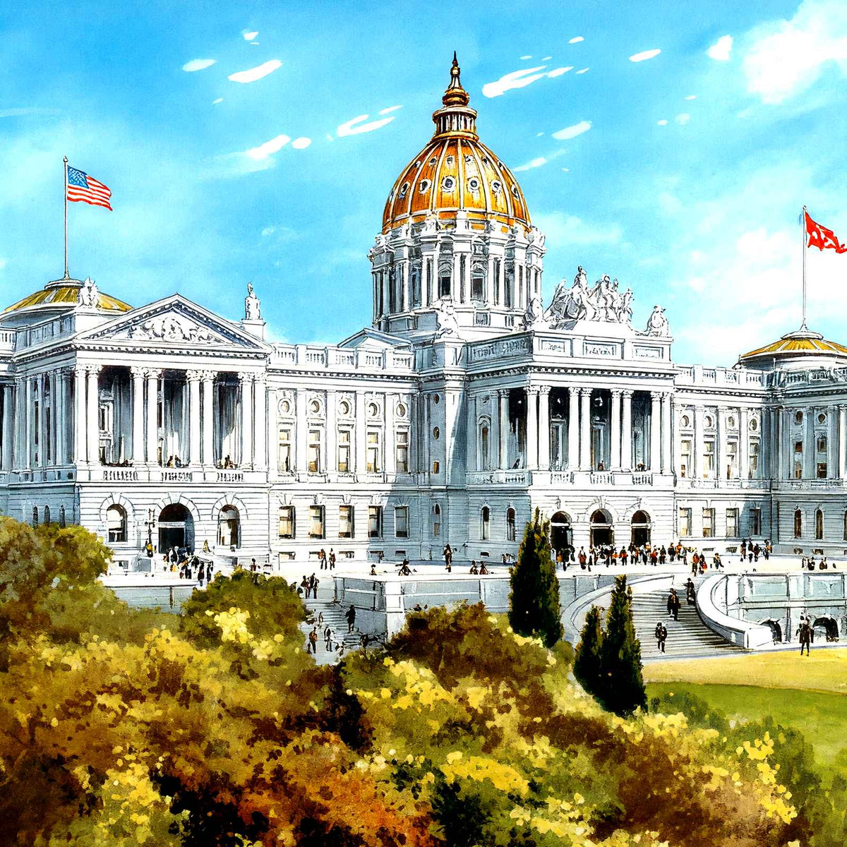 State Capitol, Harrisburg PA in 1906 vintage print