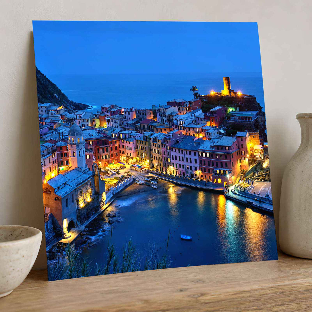 Vernazza Village at Night in Italy Photo Print Wall Decor