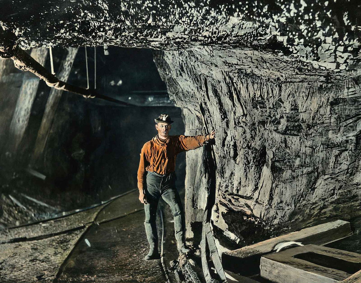 Coal Mining One Mile Underground in 1907 vintage print