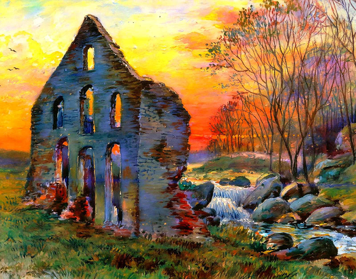 Ruins of Old Gulf Mill, Valley Forge PA 1907 painting
