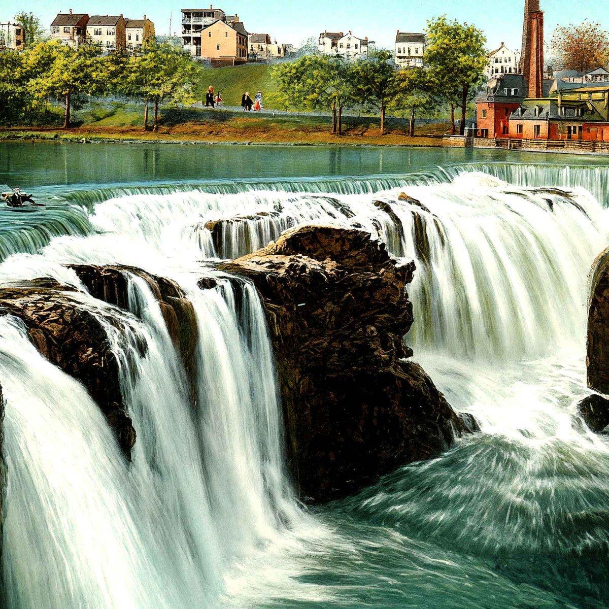 Passaic Falls, Paterson, NJ in 1905 vintage print