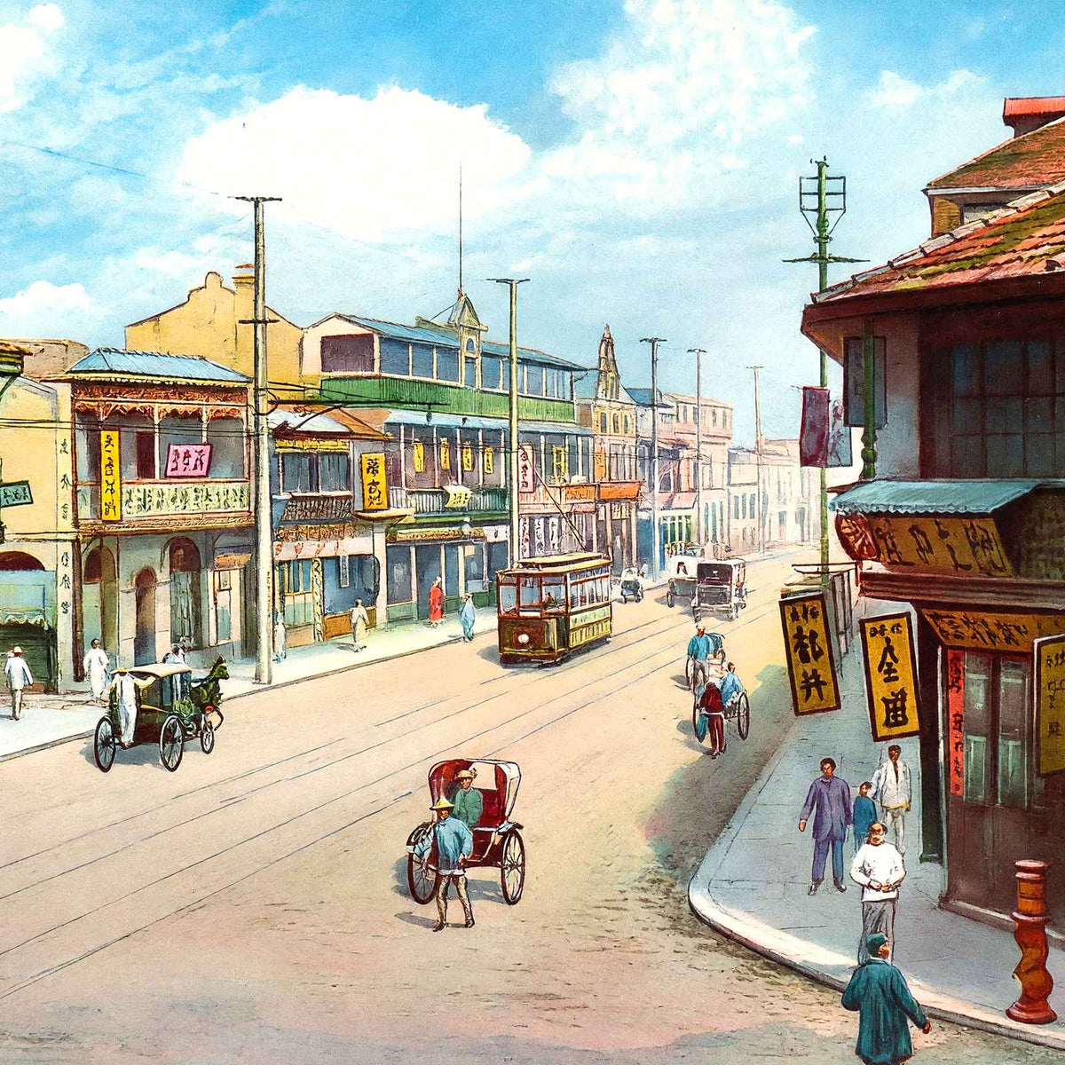Nanking at Chekiang Road, Shanghai, China vintage print