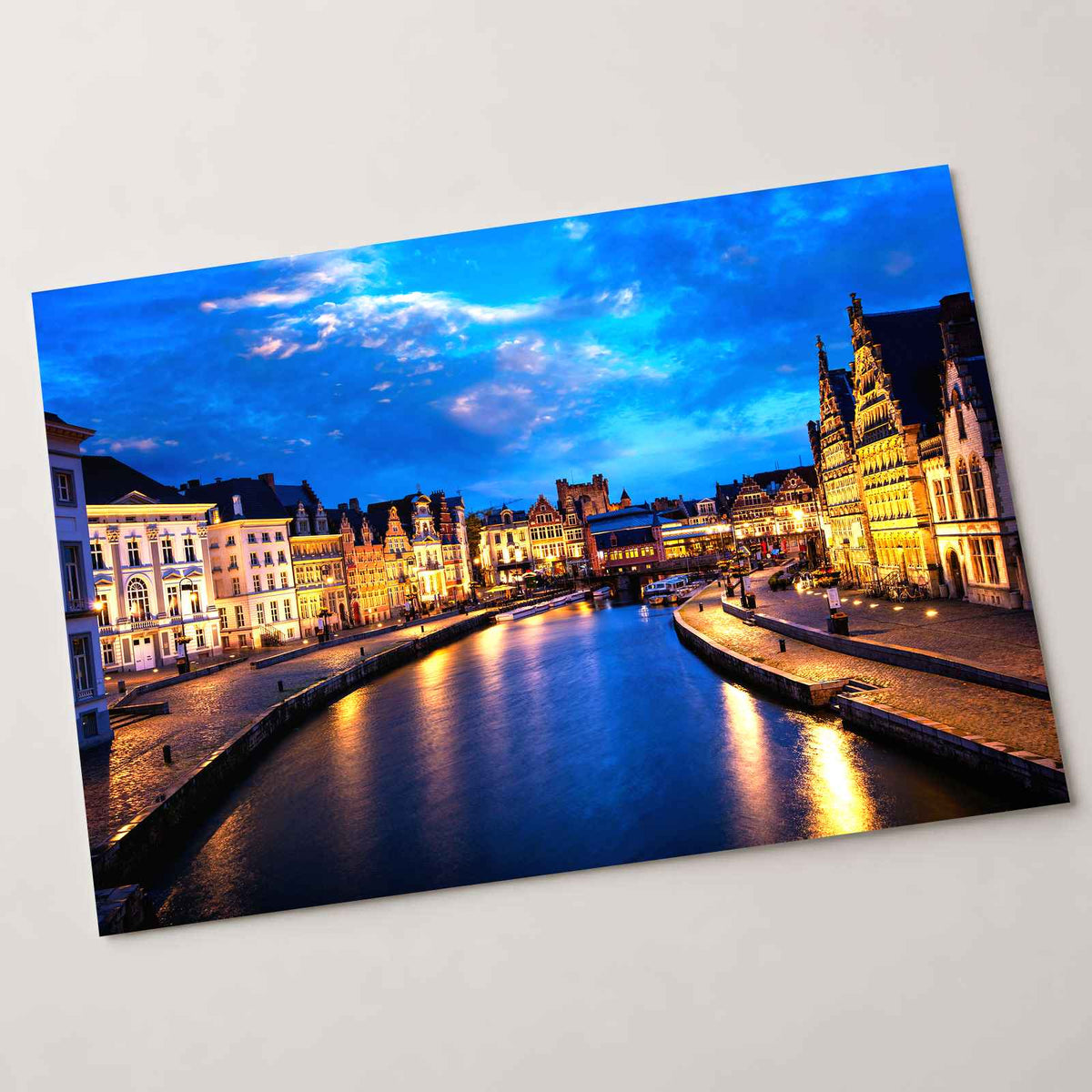 Ghent Canal in Belgium at Night Photo Print Wall Decor
