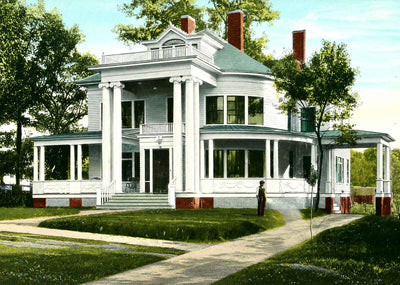 Colonial Home, West Market St, Greensboro vintage print