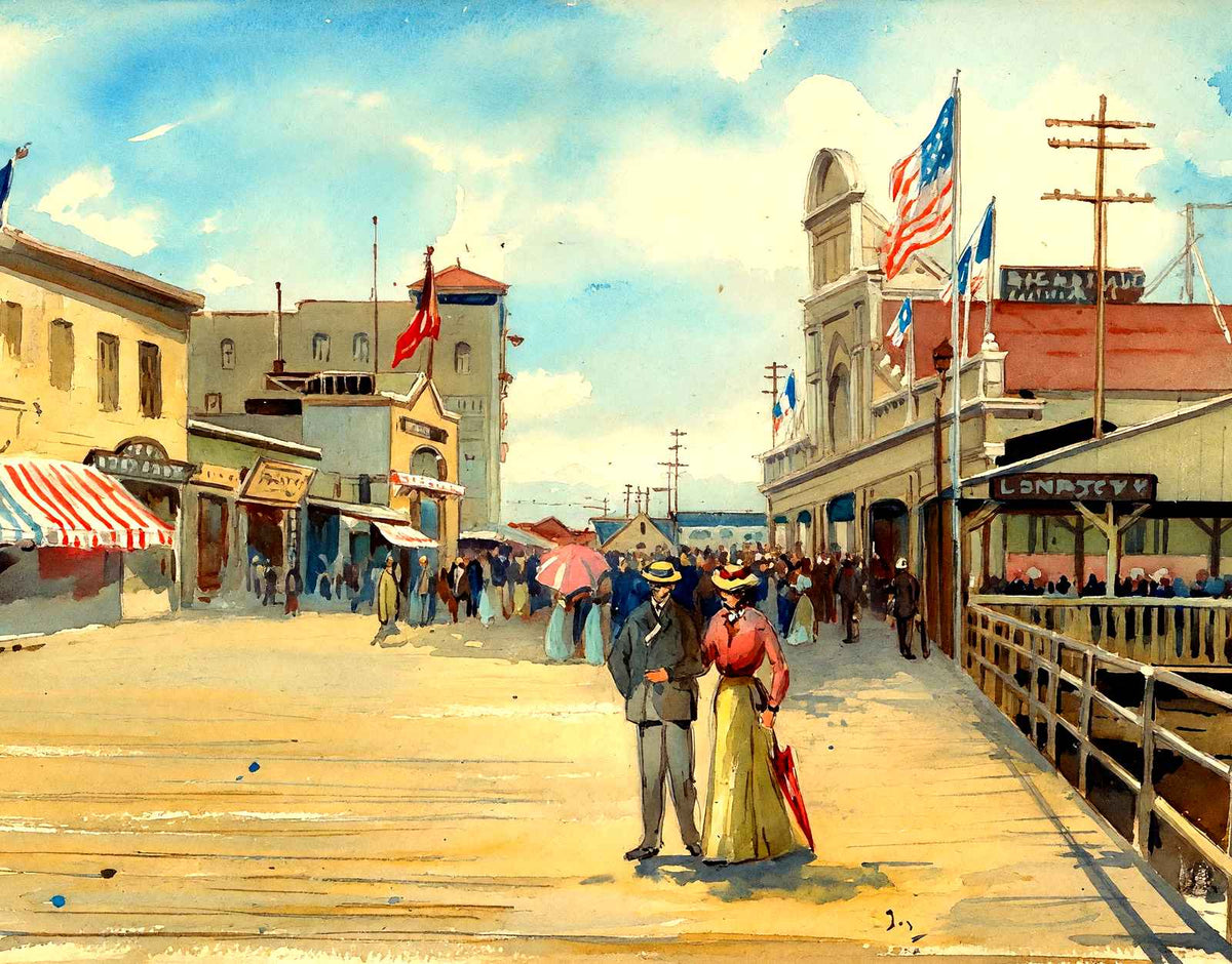 On the Boardwalk, Atlantic City, NJ in 1902 art print