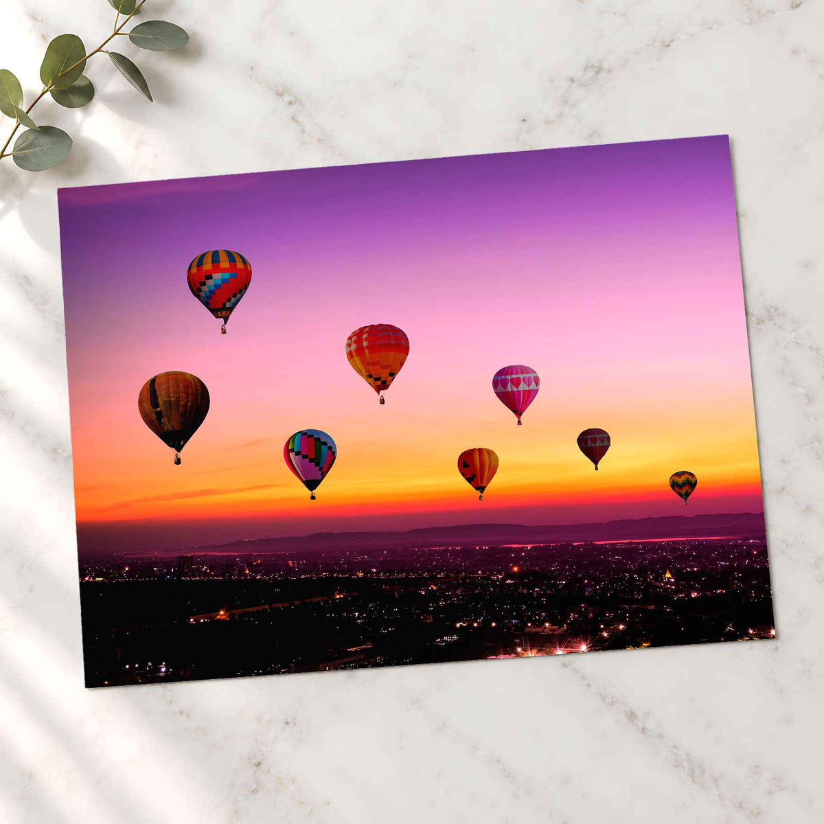 Hot Air Balloons Above a City Photo Print Wall Decor