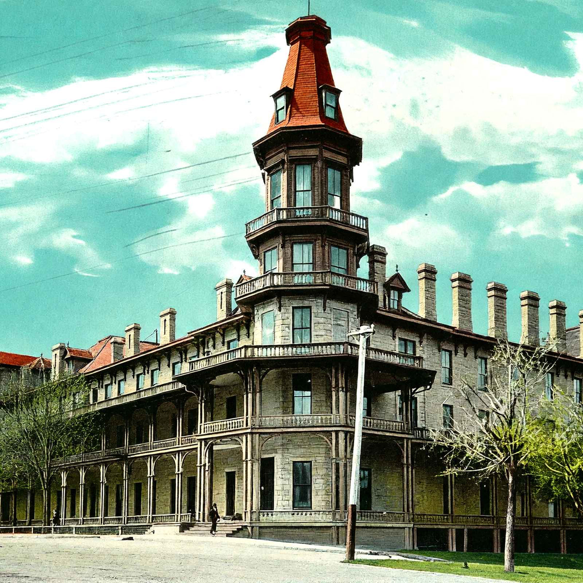 Fountain Spring House, Waukesha, WI in 1906 vintage print