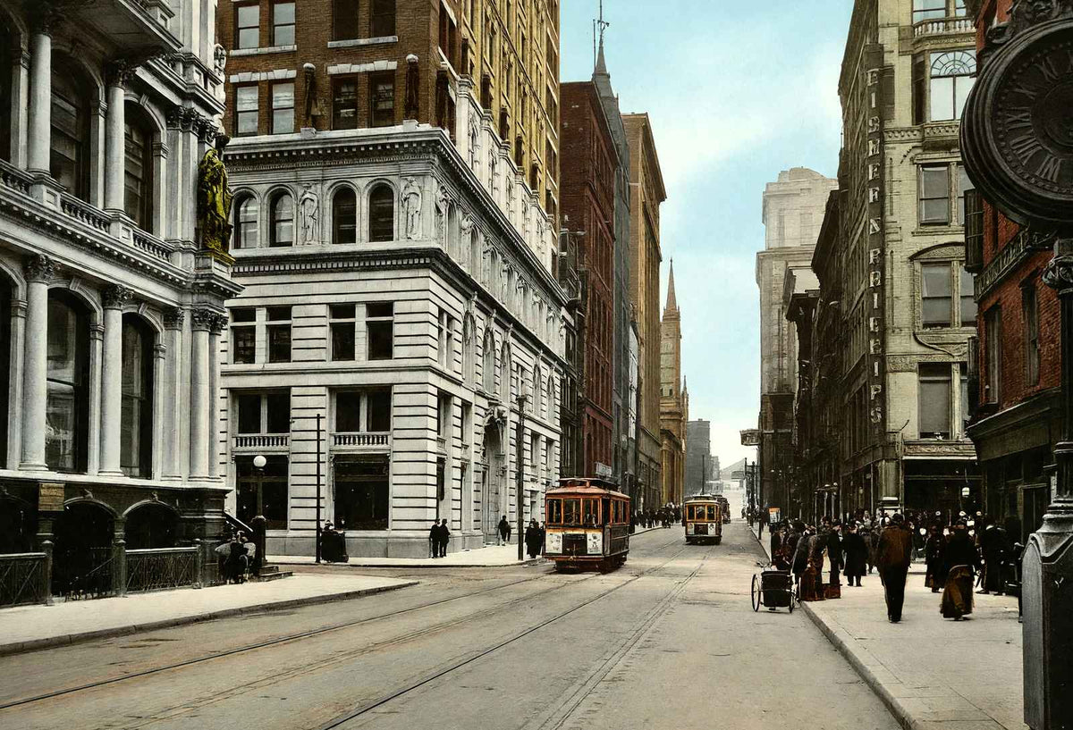 Fifth Ave & Wood St, Pittsburgh PA in 1906 vintage print