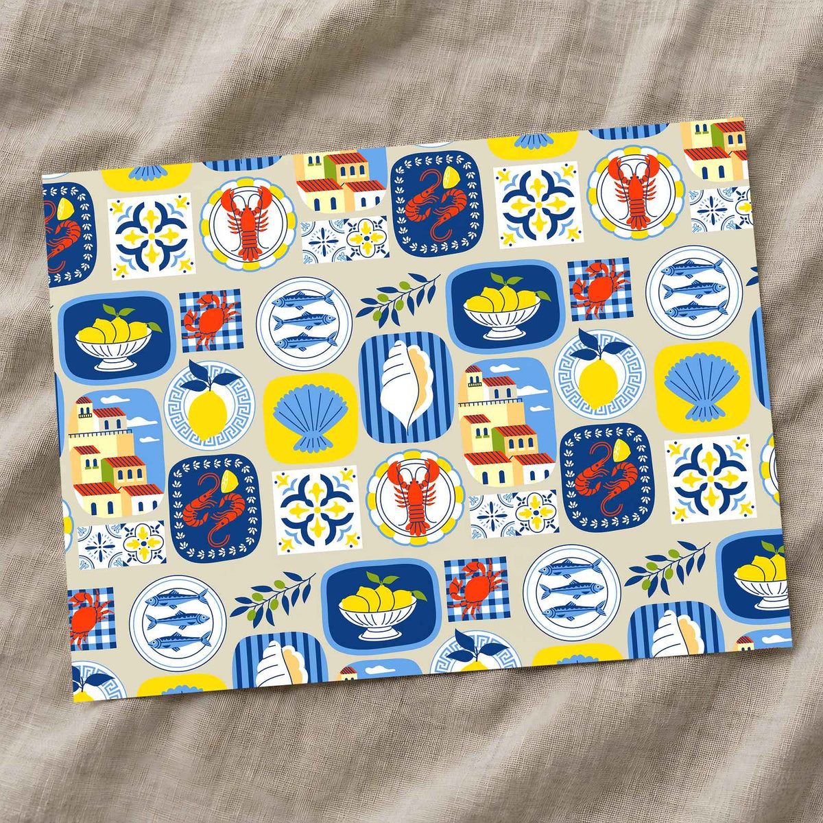 Mediterranean Food, Houses and Shells by Pablo DR Art Print Wall Decor