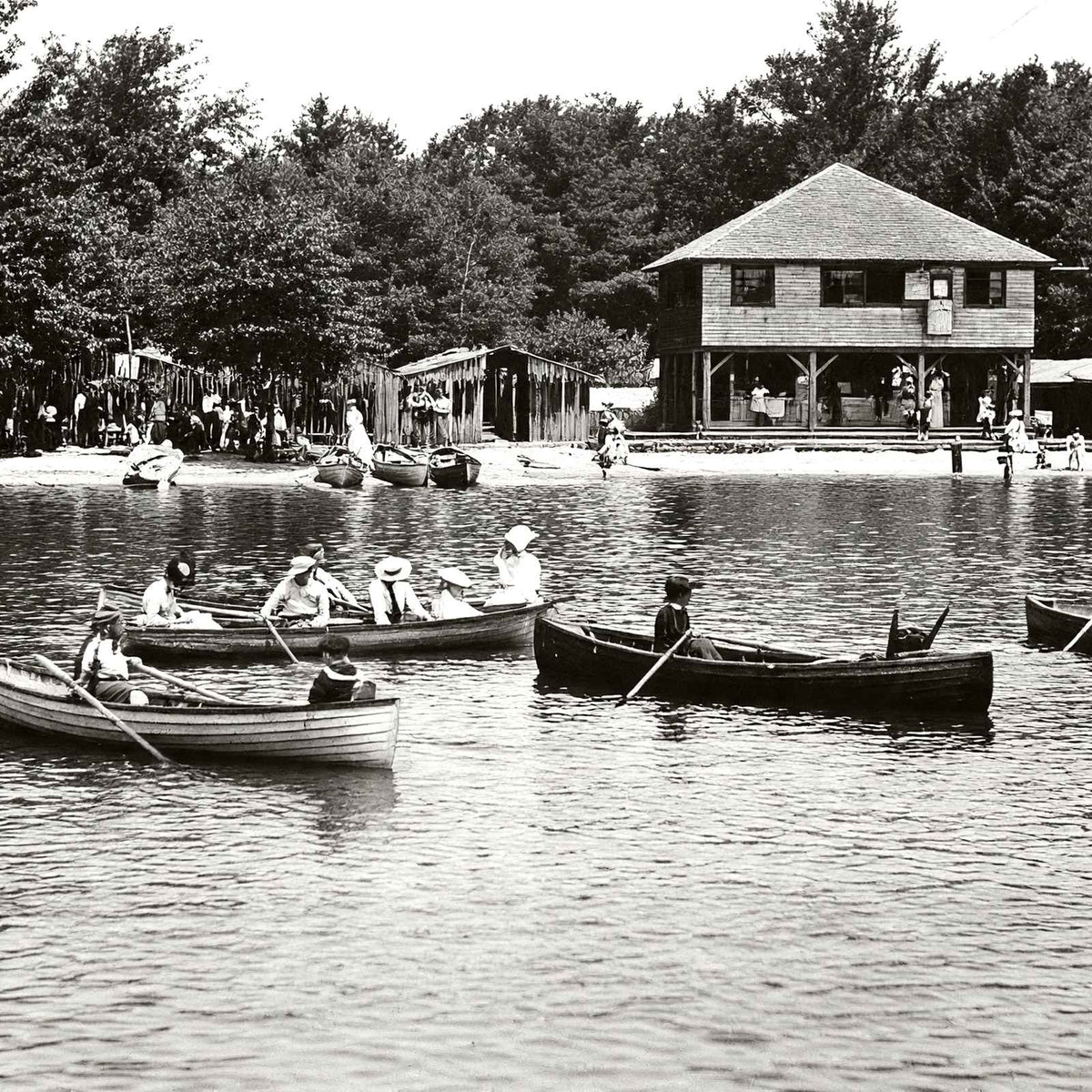 The Beach, Eagles Mere, PA in 1905 vintage photo print