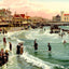 Boardwalk and Beach, Atlantic City, NJ vintage print