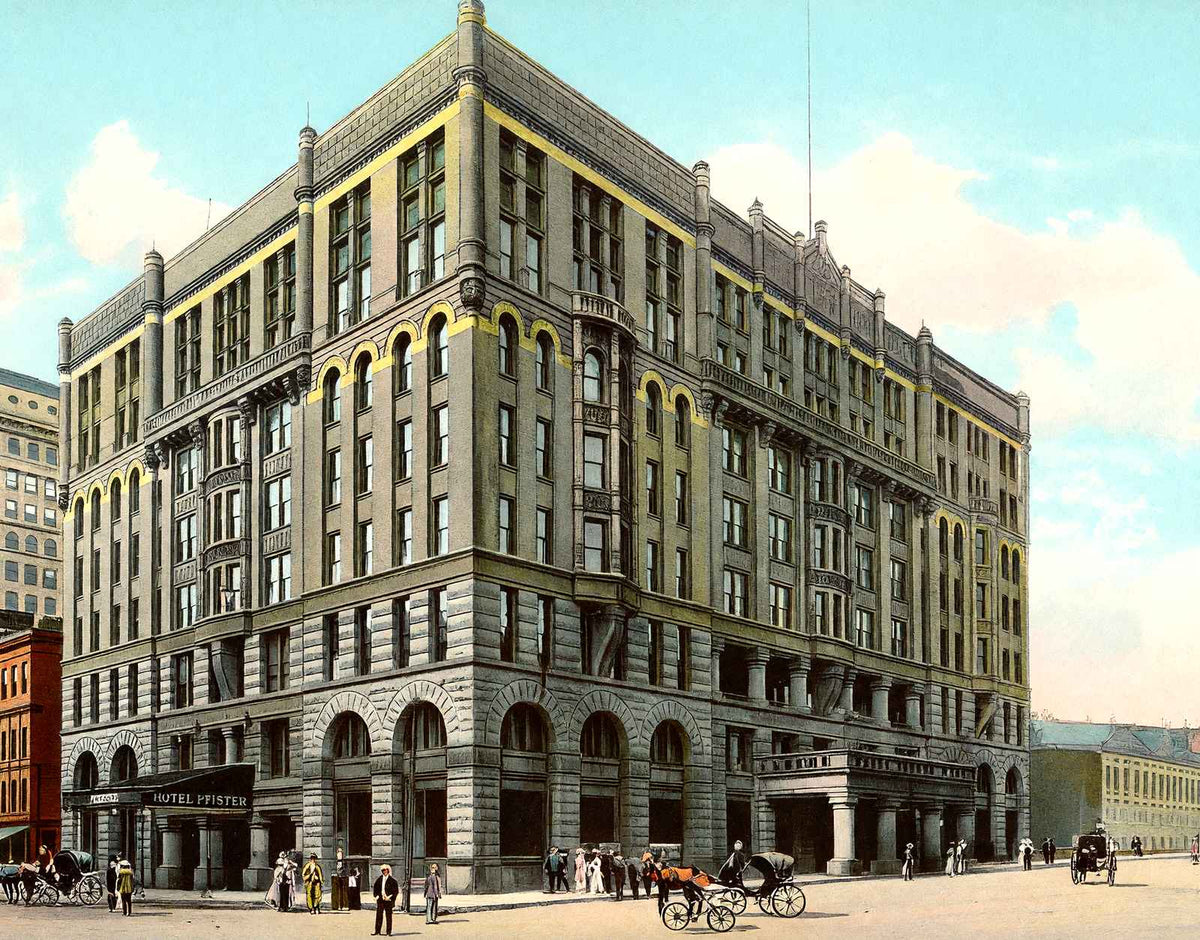 Hotel Pfister, Milwaukee, WI in 1905 vintage print