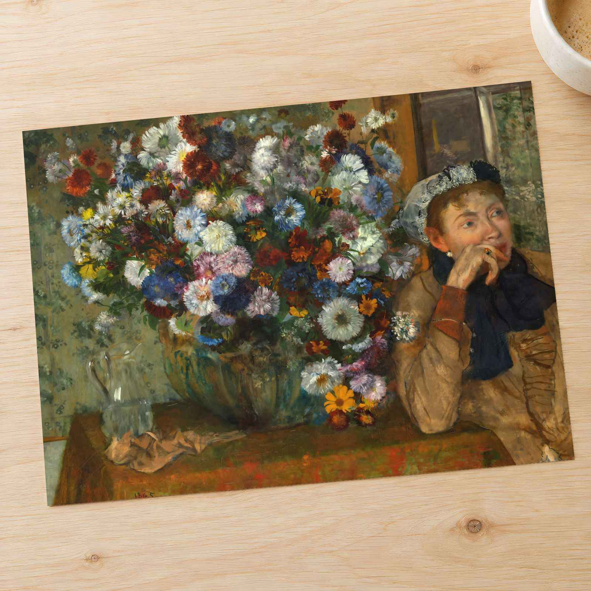 A Woman Seated Beside a Vase of Flowers fine art print by Edgar Degas (1865)