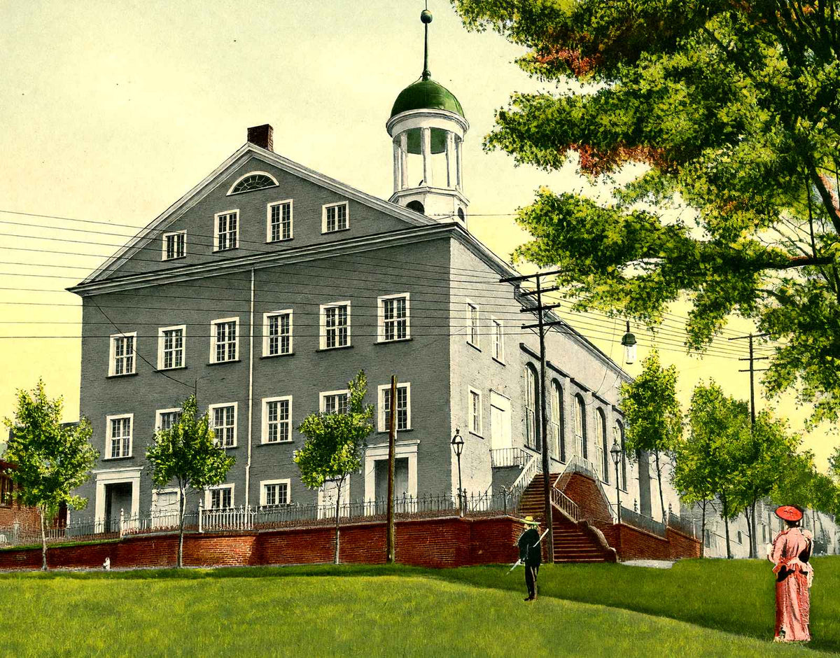 Moravian Church, Bethlehem PA in 1912 vintage print