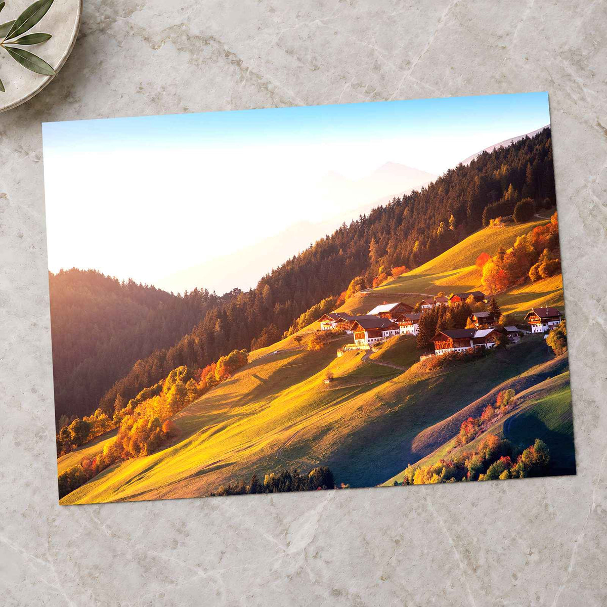 Alpine Mountain Village in Dolomites Alps Photo Print Wall Decor
