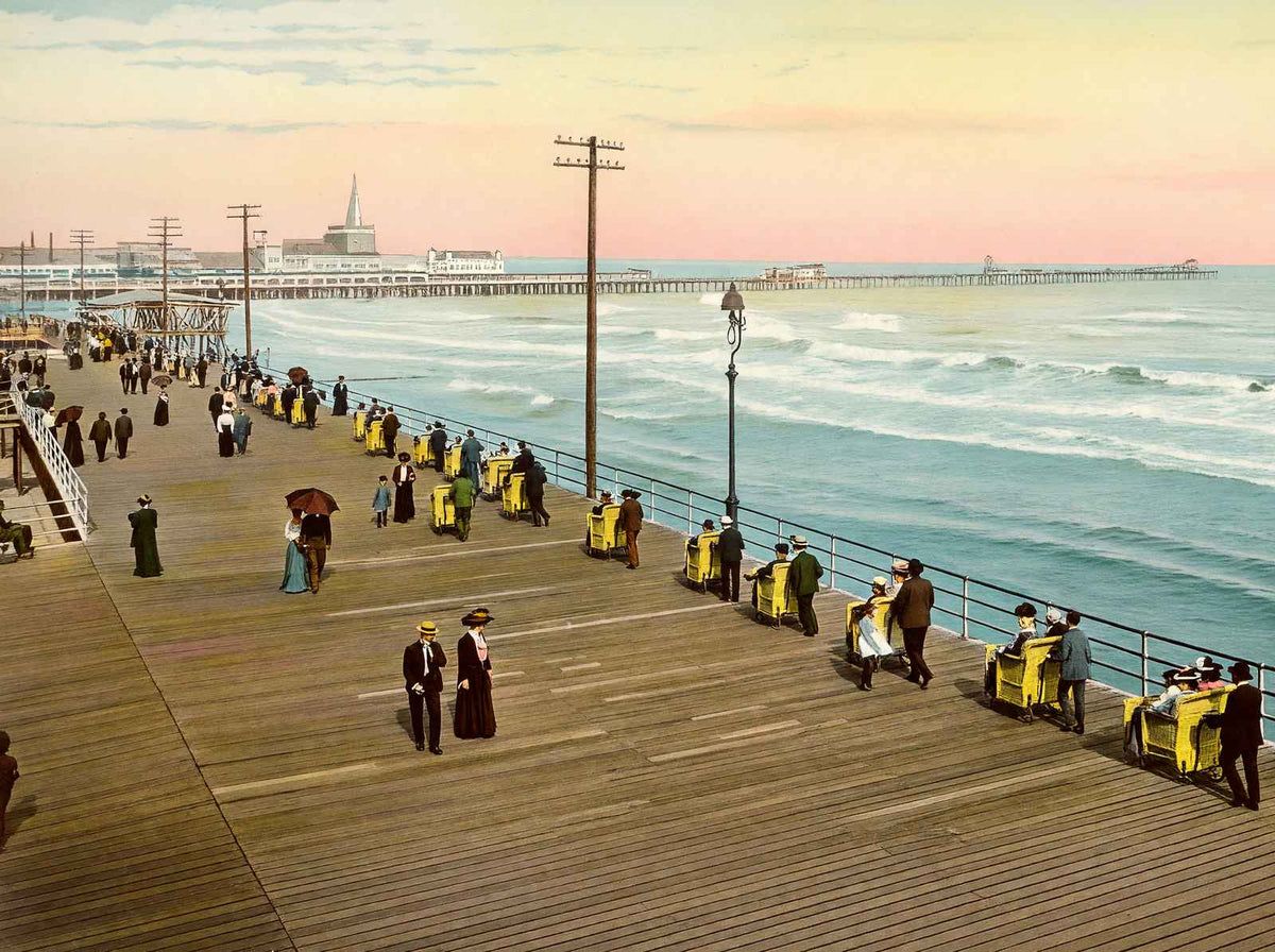 Chair Parade on Boardwalk, Atlantic City NJ vintage print