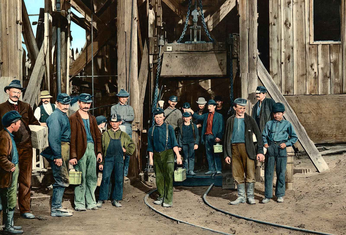 Coal Mining Night Shift in 1907 vintage print