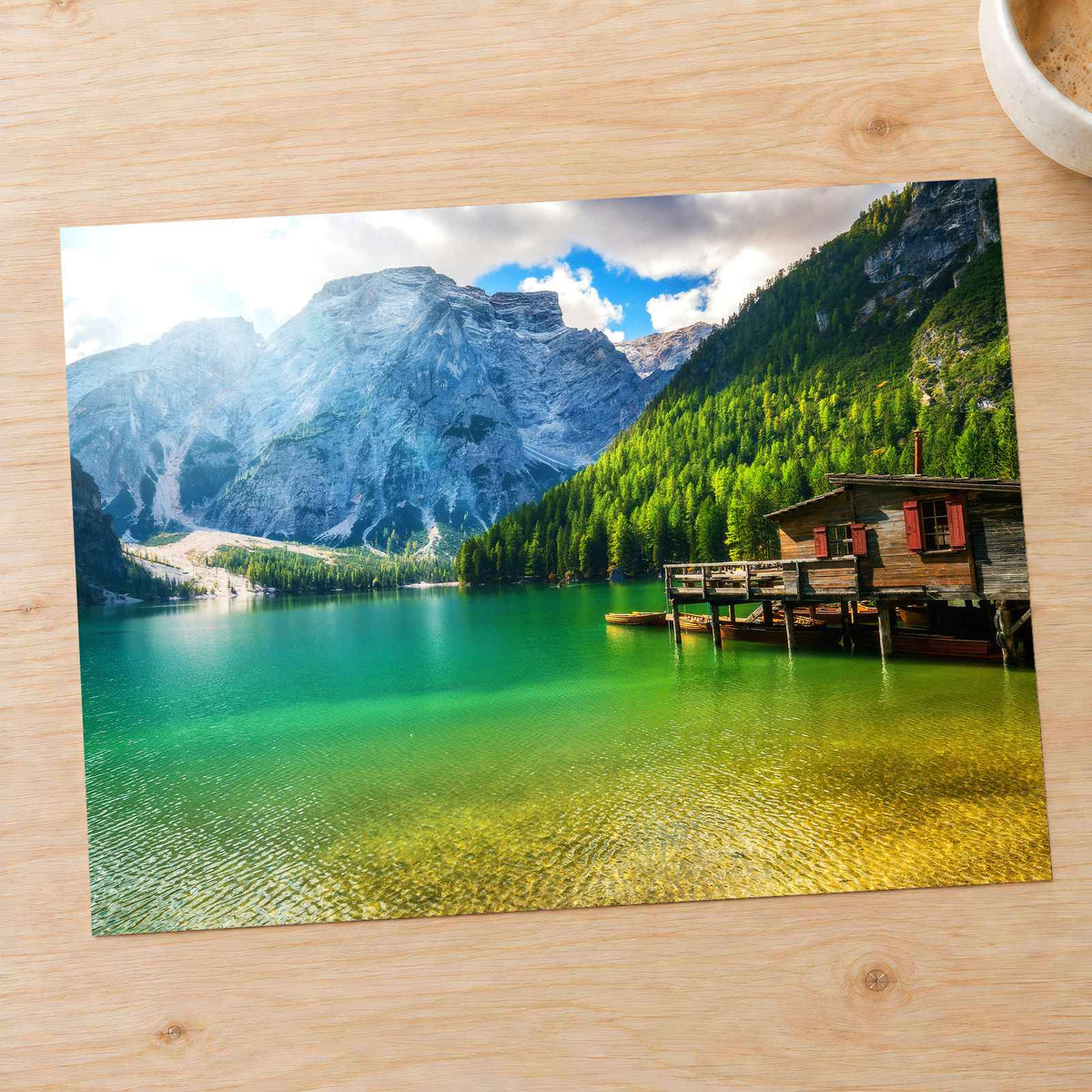 Turquoise Lake Beneath Towering Mountains Photo Print Wall Decor