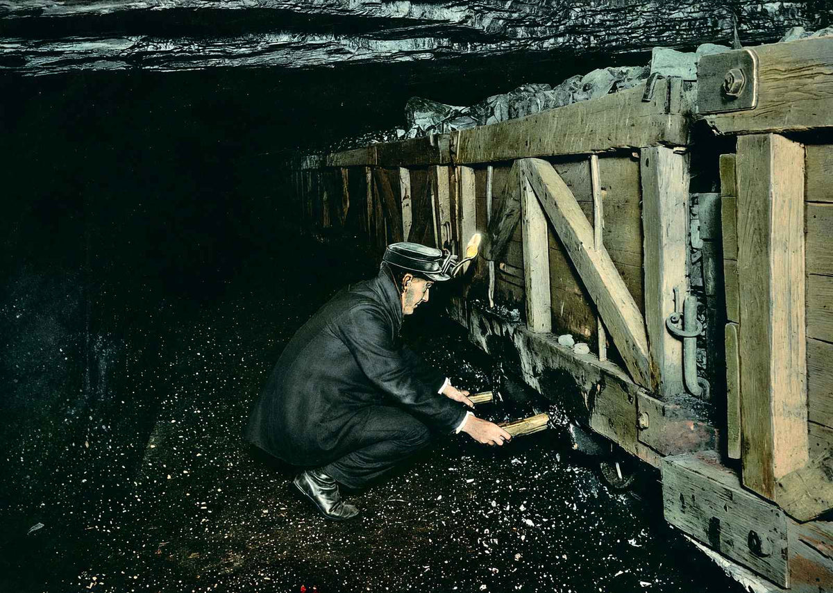 Coal Mining Spragging Cars in 1908 vintage print