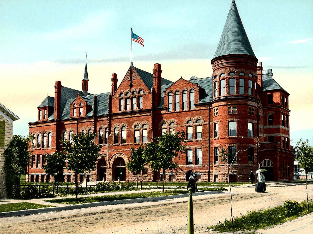 Public High School, Janesville, WI in 1907 vintage print