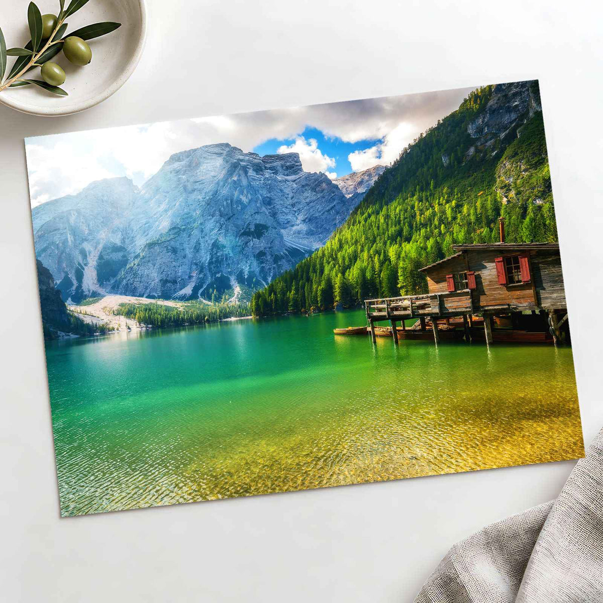 Turquoise Lake Beneath Towering Mountains Photo Print Wall Decor
