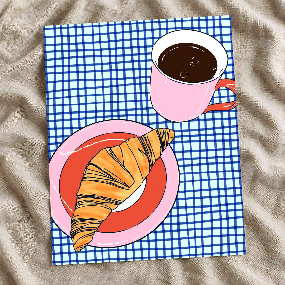 Cup of Coffee and Croissant by Beatriz Camaleão Art Print Wall Decor
