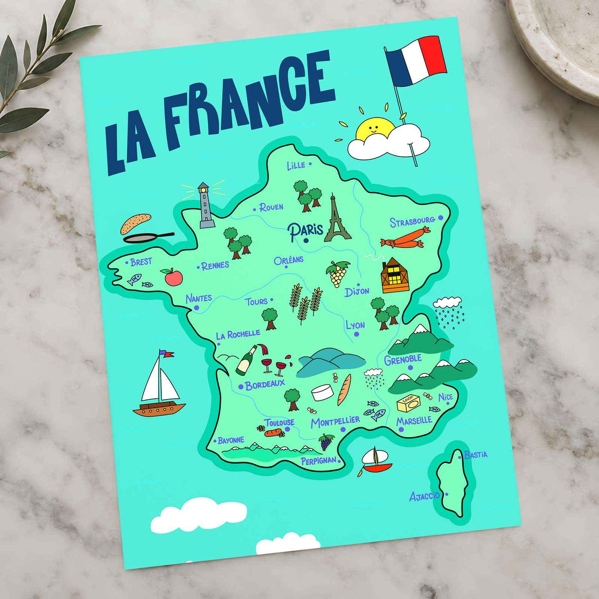 Happy Map of France by Lal Smile Art Print Wall Decor