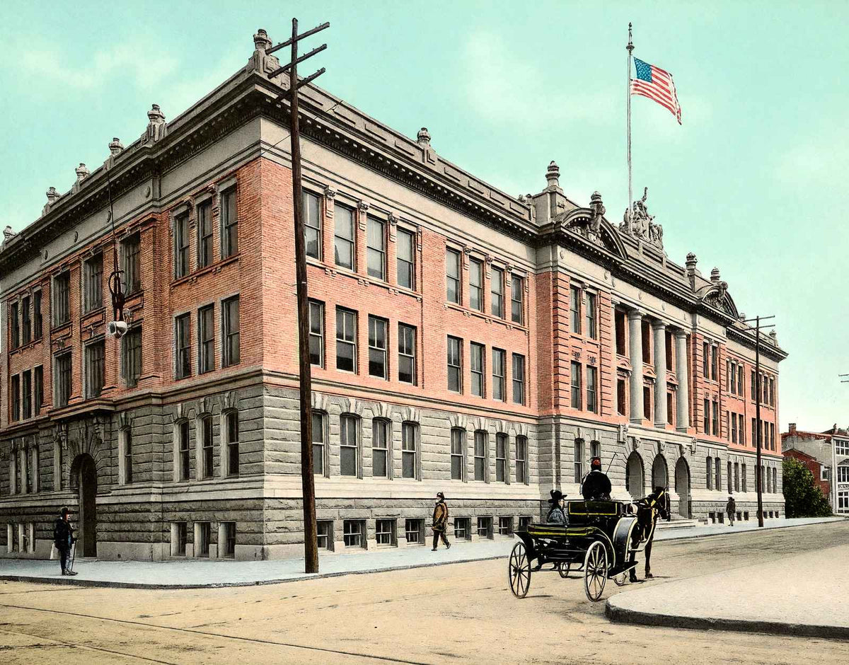 Boys High School, Reading PA in 1907 vintage print