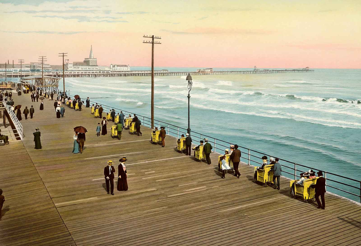 Chair Parade on Boardwalk, Atlantic City NJ vintage print