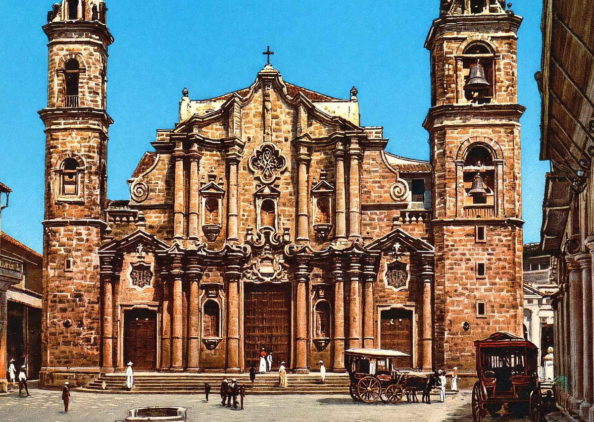 The Cathedral, Havana, Cuba in 1913 vintage print