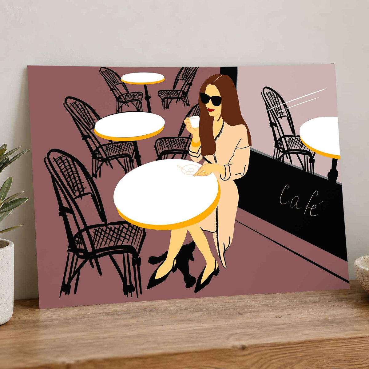 Woman Enjoying Coffee at Paris Cafe Art Print Wall Decor