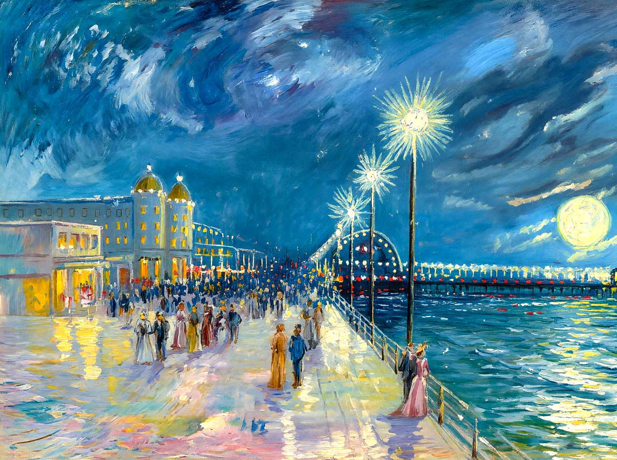 Boardwalk at Night, Atlantic City, NJ in 1902 art print